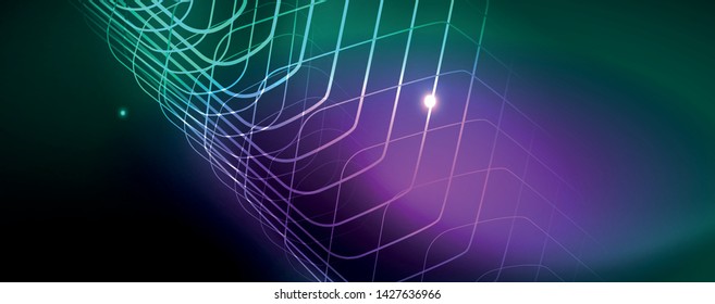 Shiny glowing design background, neon style lines, technology concept