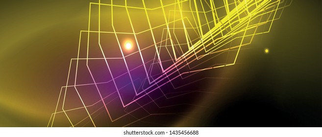 Shiny glowing design background, neon style lines, technology concept