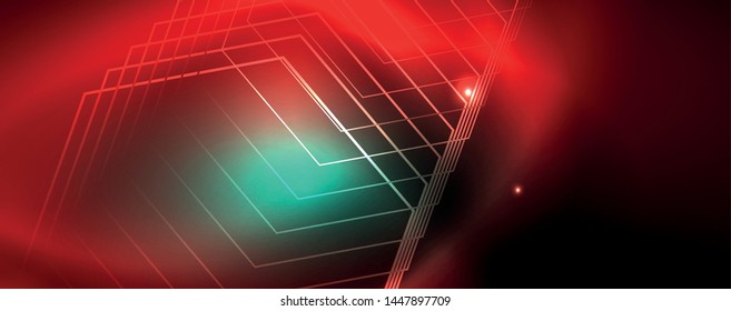 glänzend glänzender Designhintergrund, neonische Linien, Technologiekonzept