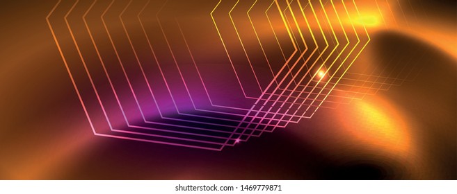 Shiny glowing design background, neon style lines, technology concept