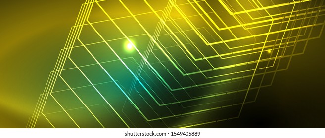 Shiny glowing design background, neon style lines, technology concept