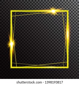 Shiny glowing gold frame on dark transparent background