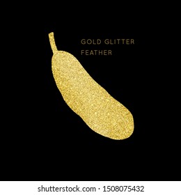 Shiny glowing gold glitter vector feather background. Creative sparkling star dust texture for luxury rich greeting card. Isolated abstract Shape design element.