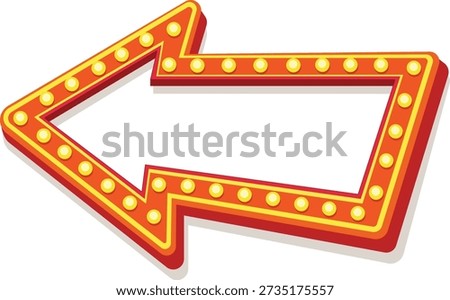 Shiny glowing left arrow. Retro light box, vintage casino, cinema, theather frame illustration