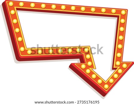 Shiny glowing left arrow. Retro light box, vintage casino, cinema, theather frame illustration