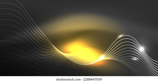 Shiny glowing neon wave. Neon light or laser show, electric impulse, power lines, techno quantum energy impulse, magic glowing dynamic lines
