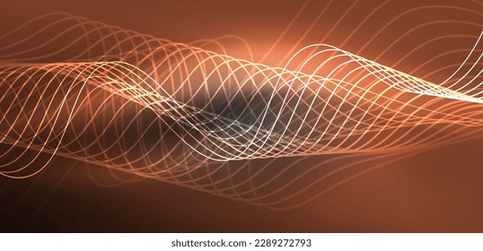Shiny glowing neon wave. Neon light or laser show, electric impulse, power lines, techno quantum energy impulse, magic glowing dynamic lines