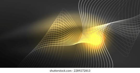 Shiny glowing neon wave. Neon light or laser show, electric impulse, power lines, techno quantum energy impulse, magic glowing dynamic lines