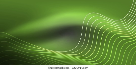 Shiny glowing neon wave. Neon light or laser show, electric impulse, power lines, techno quantum energy impulse, magic glowing dynamic lines