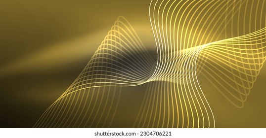 Shiny glowing neon wave. Neon light or laser show, electric impulse, power lines, techno quantum energy impulse, magic glowing dynamic lines