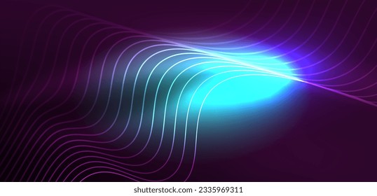 Shiny glowing neon wave. Neon light or laser show, electric impulse, power lines, techno quantum energy impulse, magic glowing dynamic lines