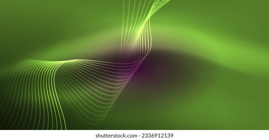 Shiny glowing neon wave. Neon light or laser show, electric impulse, power lines, techno quantum energy impulse, magic glowing dynamic lines