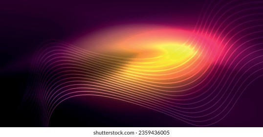 Shiny glowing neon wave. Neon light or laser show, electric impulse, power lines, techno quantum energy impulse, magic glowing dynamic lines