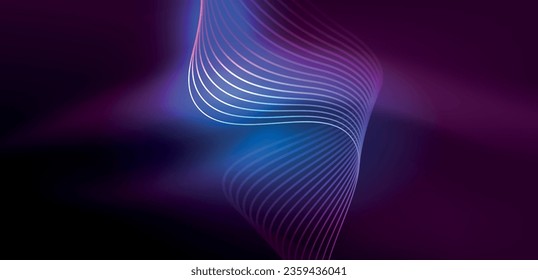 Shiny glowing neon wave. Neon light or laser show, electric impulse, power lines, techno quantum energy impulse, magic glowing dynamic lines