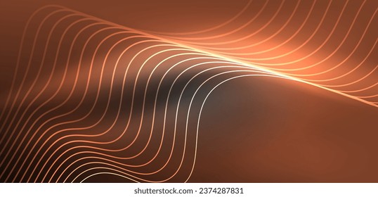 Shiny glowing neon wave. Neon light or laser show, electric impulse, power lines, techno quantum energy impulse, magic glowing dynamic lines