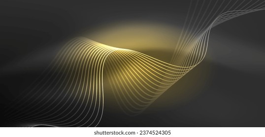 Glühende Neonwelle. Neonlicht- oder Lasershow, elektrische Impulse, Stromleitungen, Techno-Quantenenergieimpuls, magische, dynamische Linien