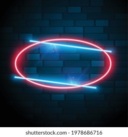 shiny glowing oval neon frame with text effect