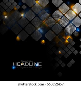 Shiny glowing technology background with squares. Geometric futuristic vector illustration