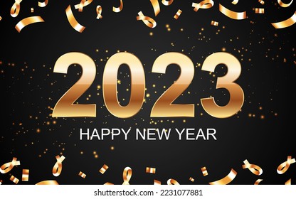 Shiny gold 2023 new year greetings card. EPS10 vector