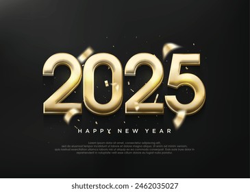Shiny gold 2025 numbers, luxury 2025 new year greetings. Premium vector 2025 design for a poster design, calendar and social media post.