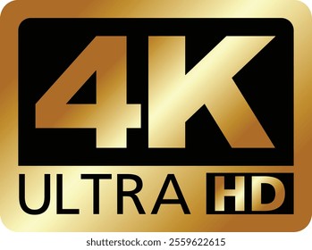 Shiny gold 4k ultra hd logo symbolizing high-definition video and cutting-edge display technology