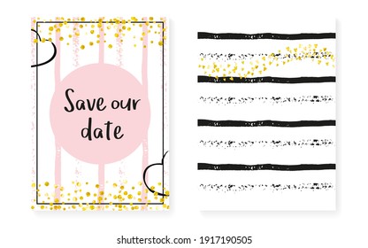 Shiny Gold Border. Stripe Splatter Invite. Black Glittery Wallpaper. Golden Glowing Effect. Pink Minimal Frame. Hand Drawn Illustration Set. Rose Flyer. Pink Shiny Gold Border