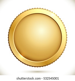 Shiny Gold Coin Isolated On A White Background. Vector Illustration Of Golden Blank Label.