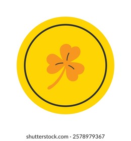 A shiny gold coin with a shamrock, a symbol of St. Patrick's Day and good luck. Vector illustration isolated on white.