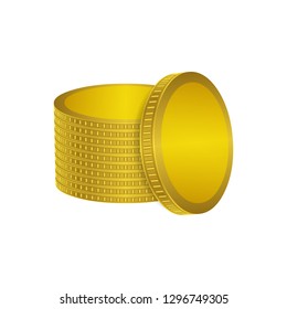 Shiny gold coins stack on white background. Coin icons design.
