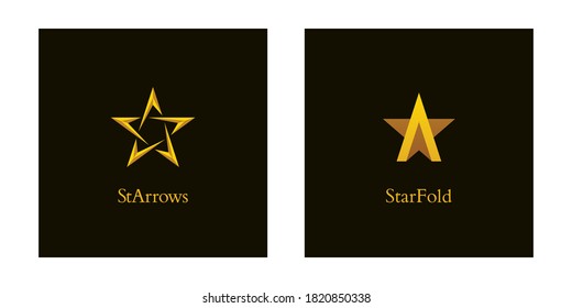 Shiny gold colored letter a and star icons. Luxury star logo designs.