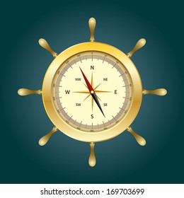 Shiny gold compass on rudder shape,  easy to divide. : Vector in EPS 10.