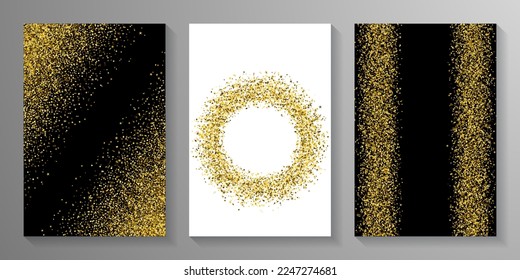 Shiny gold confetti dot scatter pattern. Triangle square circle star elements illustration. Holiday decor. Uneven crumb particles powder confetti. Holiday decoration sequins explosion
