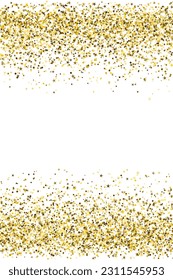 Shiny gold confetti dot scatter pattern. Triangle square circle star granules illustration. Banner template. Luxury grit particles dust confetti. Holiday decoration stardust spatter