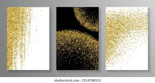 Shiny gold confetti dot scatter texture. Triangle square circle star elements vector. Holiday decor. Glittering crumb particles powder confetti. Party decoration bright explosion