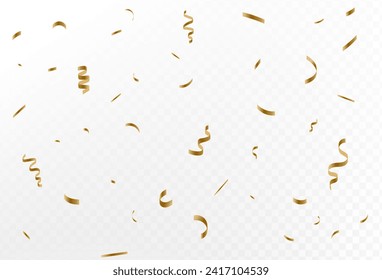 Shiny gold confetti fall isolated on a transparent background. Bright festive tinsel in gold color. luxury. Vector illustration