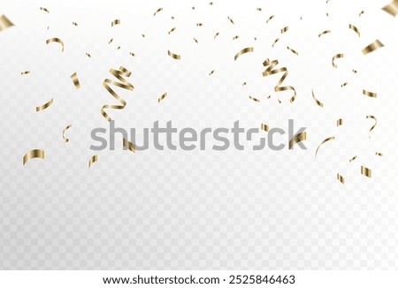 Shiny gold confetti falling isolated on transparent background, celebratory carnival streamers,vectora,eps 10