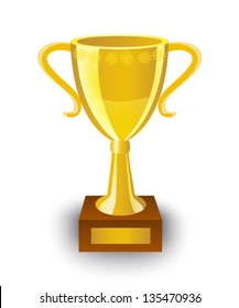 shiny gold cup on a wooden stand