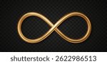 Shiny gold endless loop icon. Elegant metallic infinity figure-eight shape isolated on white background. Concepts of eternity, balance