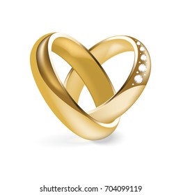 Shiny Gold Engagement Ring With A Diamond.
Golden Wedding Ring Isolated On A White Background. Vector Illustration.