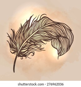 Shiny gold feather. Concept for temporary flash metallic tattoo. Vector illustration.