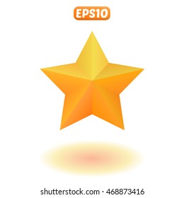 Shiny gold five-pointed star with shadow. Isolated, vector, eps 10.