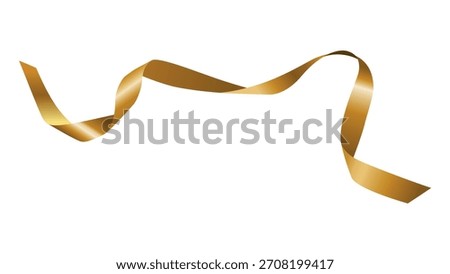 Shiny gold gift wrapping ribbon on a white background. Christmas and New Year decorations. Vector illustration. Top view.