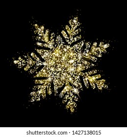 Shiny gold glitter. Snowflake sparks. Christmas and new year vector illustration for postcards, banners, background and xmas design templates.