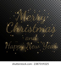 Shiny gold glitter transparent silhouette. Merry Christmas and new year light effect for holiday background, greeting card, invitation, web banner.