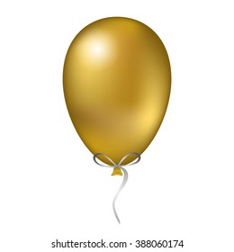 Shiny gold glossy balloon. Vector illustration. Realistic air 3 D balloon isolated on white background