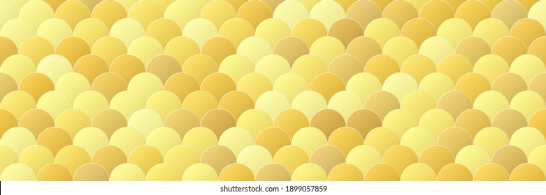 Shiny gold gradient color circle seamless pattern background, line geometric luxury texture, minimal design style, stock vector illustration panoramic backdrop for social media header, banner, link