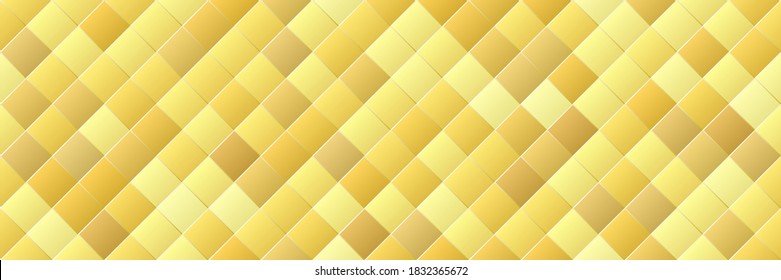 Shiny gold gradient color rhombus seamless pattern background, glitter golden mosaic geometric texture, stock vector illustration design element, wide backdrop for social media header, banner, link