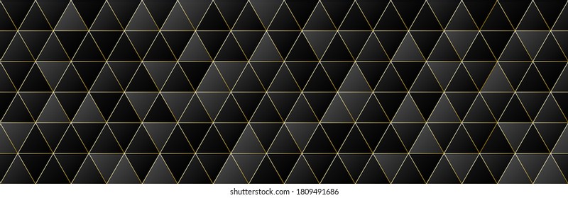 Shiny gold gradient color triangle shapes seamless pattern background, glitter golden mosaic geometric texture, stock vector illustration design element, backdrop for social media header, banner, link