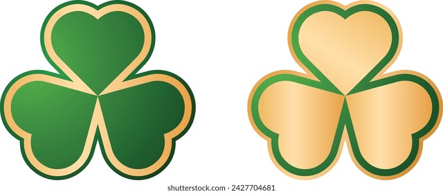Shiny gold green shamrock icon symbol vector illustration for St. Patrick's Day decoration design