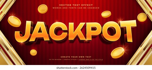 Shiny gold jackpot bonus text effect with coins on a red background